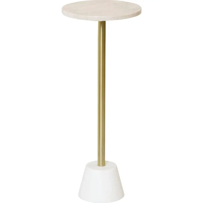 Traventine Brass-Accented Accent Table – Sleek Metallic Trim On Natural Wood Base 1