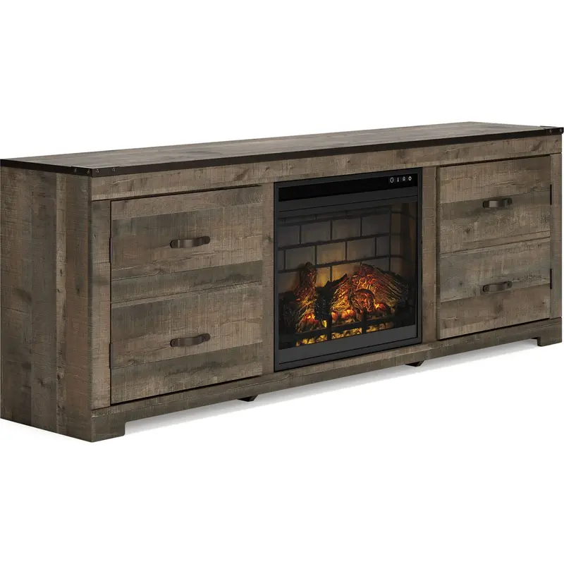 Trinell Brown Tv Stand With Built-In Electric Fireplace 1