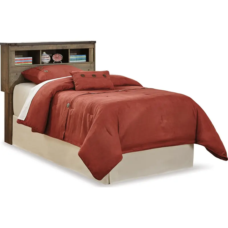 Trinell Twin Bookcase Headboard – Rustic Wood Design With Integrated Shelving 1