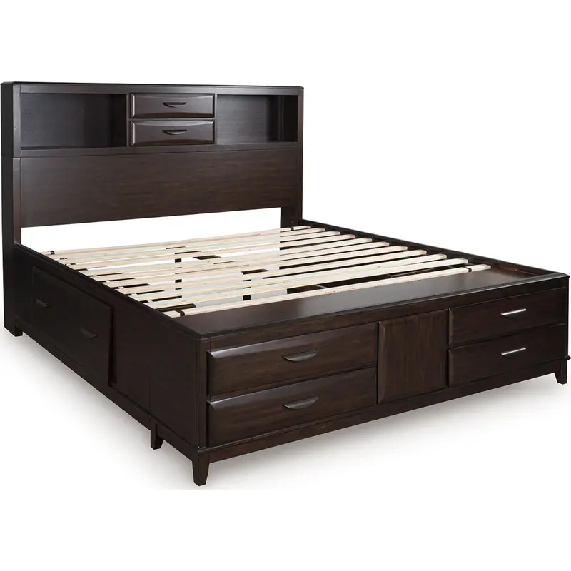 Vanmore King-Size Storage Bed With Drawers – Dark Brown Wood 1