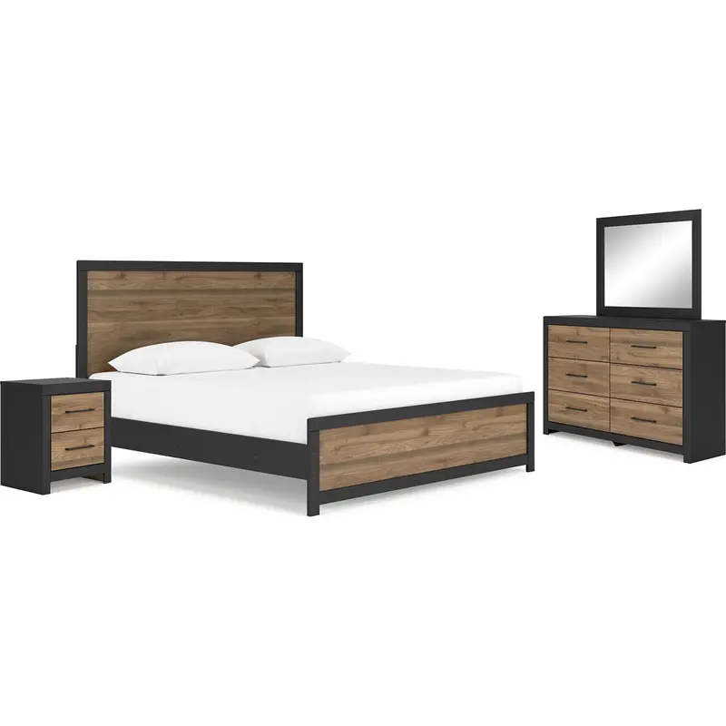 Vertani 6-Piece King Panel Bedroom Set – Black & Honey Brown 1