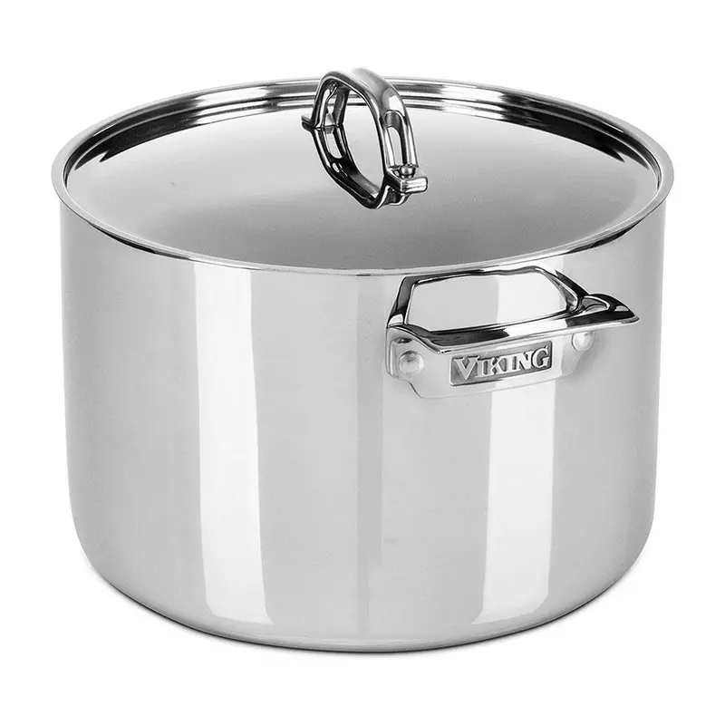 Viking 12-Quart 3-Ply Stainless Steel Stock Pot With Mirror Finish Lid 1