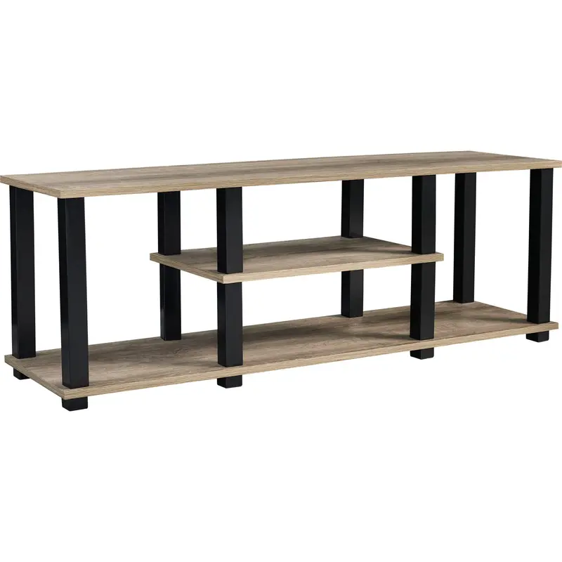 Waylowe Natural Wood And Matte Black Tv Stand With Open Shelving 1