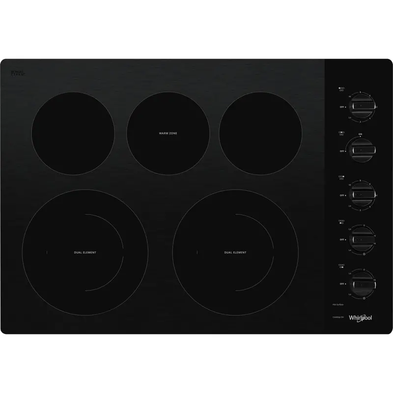 Whirlpool 30-Inch Black Ceramic Glass Cooktop Featuring Dual Radiant Heating Zones (Wce77Us0Hb) 1