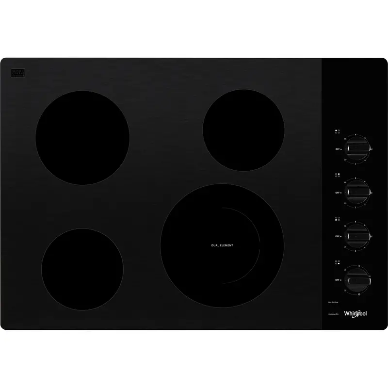 Whirlpool 30-Inch Black Electric Ceramic Glass Cooktop With Dual Radiant Burners (Wce55Us0Hb) 1