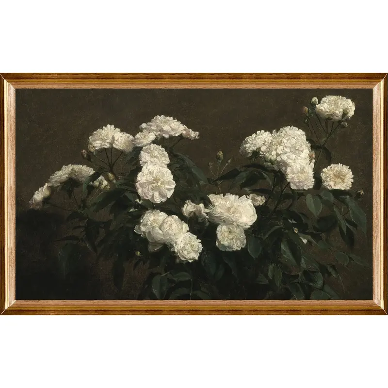 White Roses Botanical Wall Art – 21" × 33" Floral Canvas 1