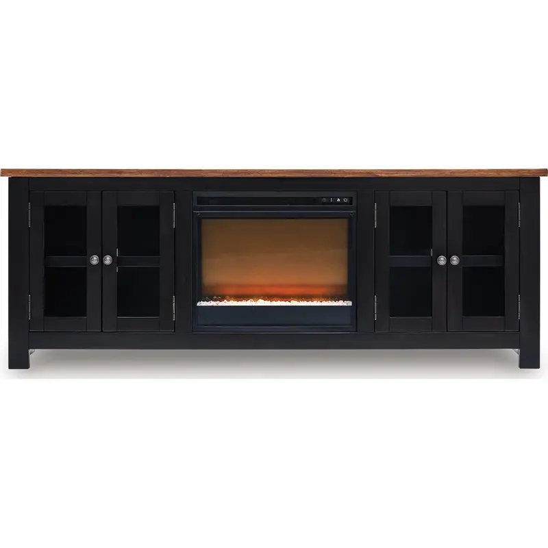 Wildenauer Brown & Black Tv Stand Featuring Built-In Fireplace 1