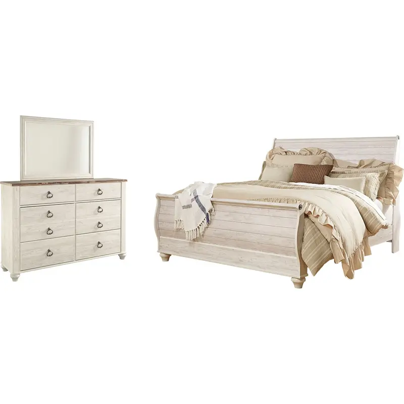 Willowton King Sleigh Bedroom Collection – Five-Piece Whitewashed Wood Set 1