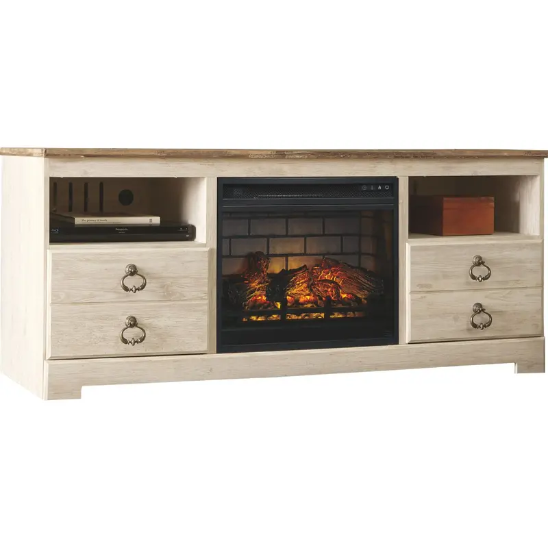 Willowton Whitewash Tv Stand Featuring Built-In Electric Fireplace 1