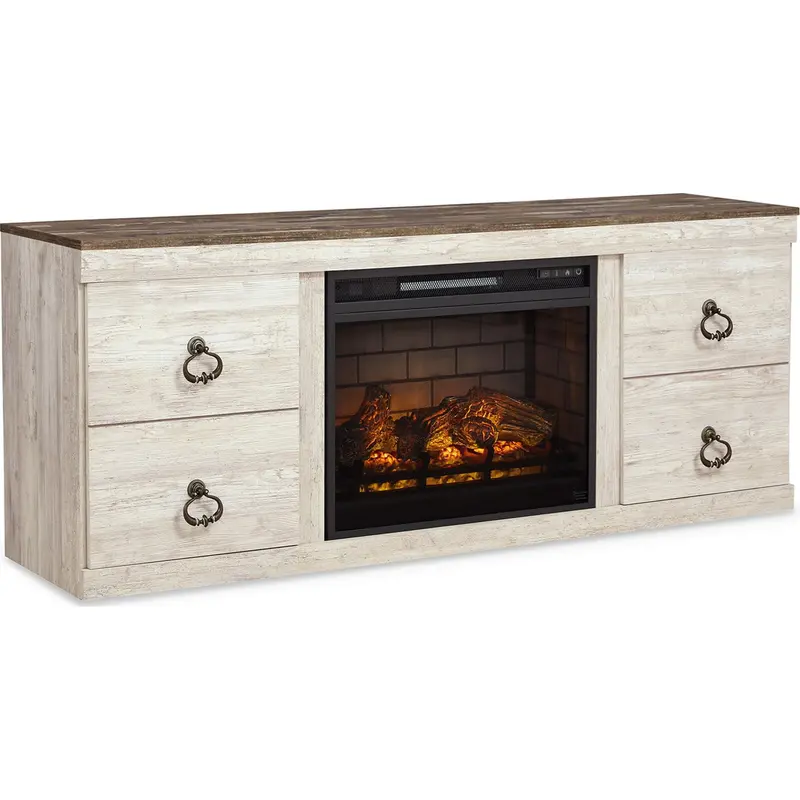 Willowton Whitewash Tv Stand Featuring Integrated Electric Fireplace 1