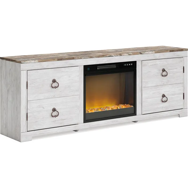 Willowton Whitewashed Tv Stand With Built-In Electric Fireplace – Media Console With Storage 1