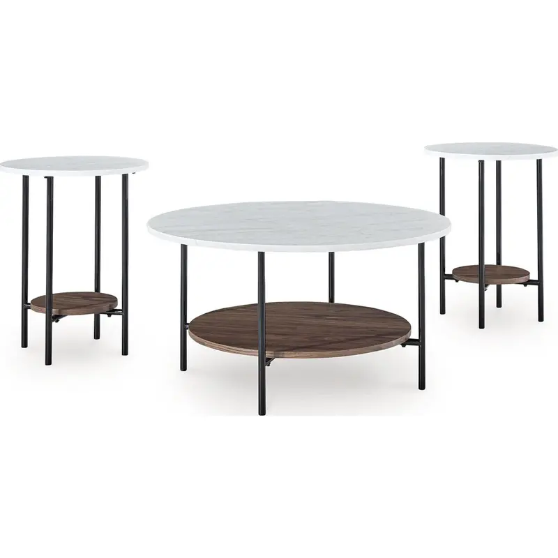 Wrenwich 3-Piece Nesting Table Set – Brown, Black & White Finish 1