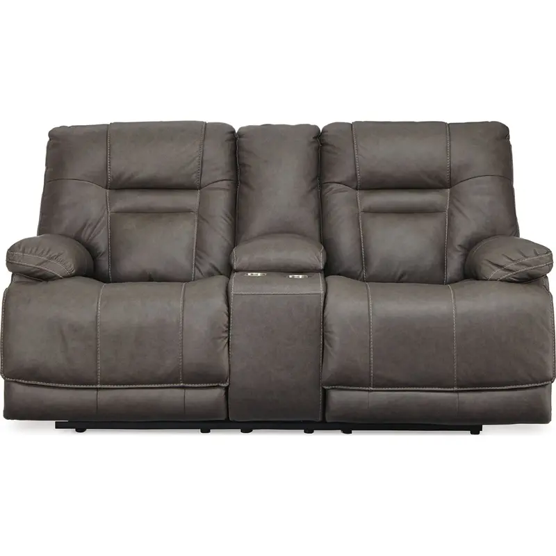 Wurstrow Smoke Gray Power Reclining Loveseat With Adjustable Headrest 1