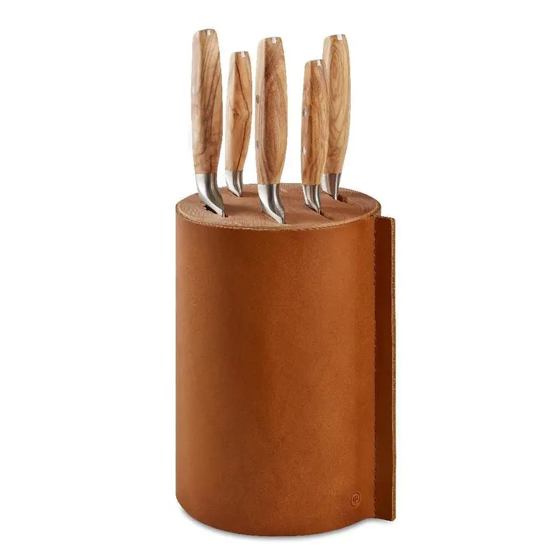 Wüsthof Amici Villa Six-Piece Knife Set With Leather-Wrapped Round Block 1