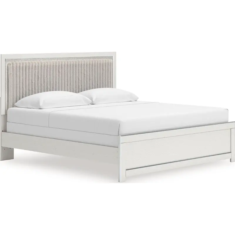 Zuraleus White Upholstered King Bed With Low Profile And Channel Stitching 1